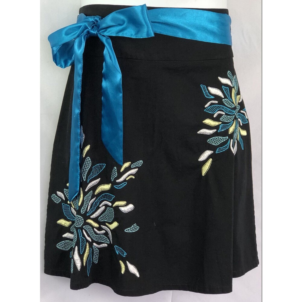 Heart & Soul flare Skirt 5 Black/Teal Satin Tie Bow Sash 29"W gypsy festival
